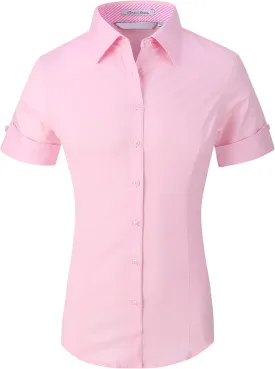 Alex Vando Womens Dress Shirts Wrinkle Free Solid Color Stretch Work Shirt