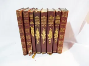 Antique 8 Leather Books LOT Decorative Staging BURGUNDY RED MAROON Home Design Color Therapy