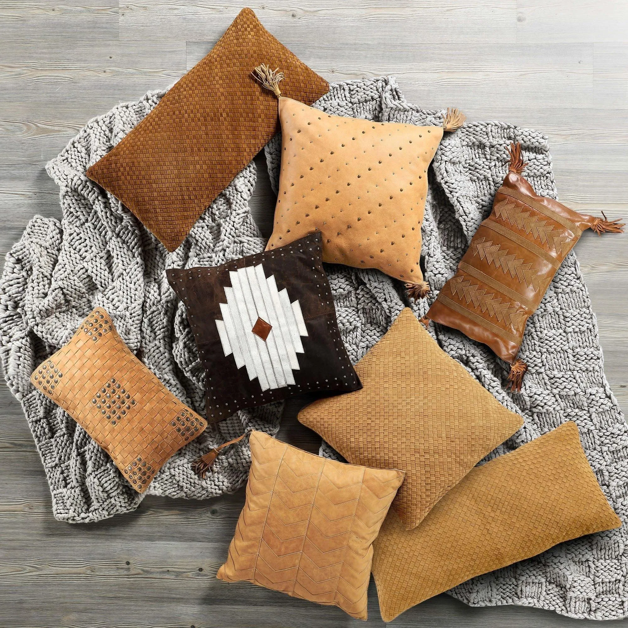 Aztec Leather & White Cowhide Pillow