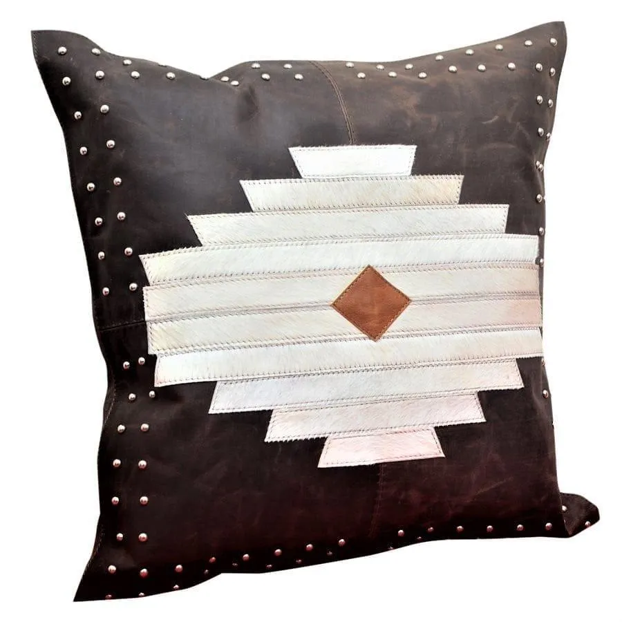 Aztec Leather & White Cowhide Pillow