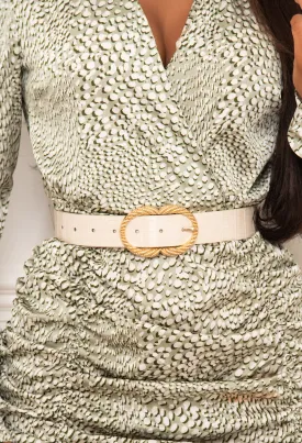 Call On Me Cream Croc Buckle Belt