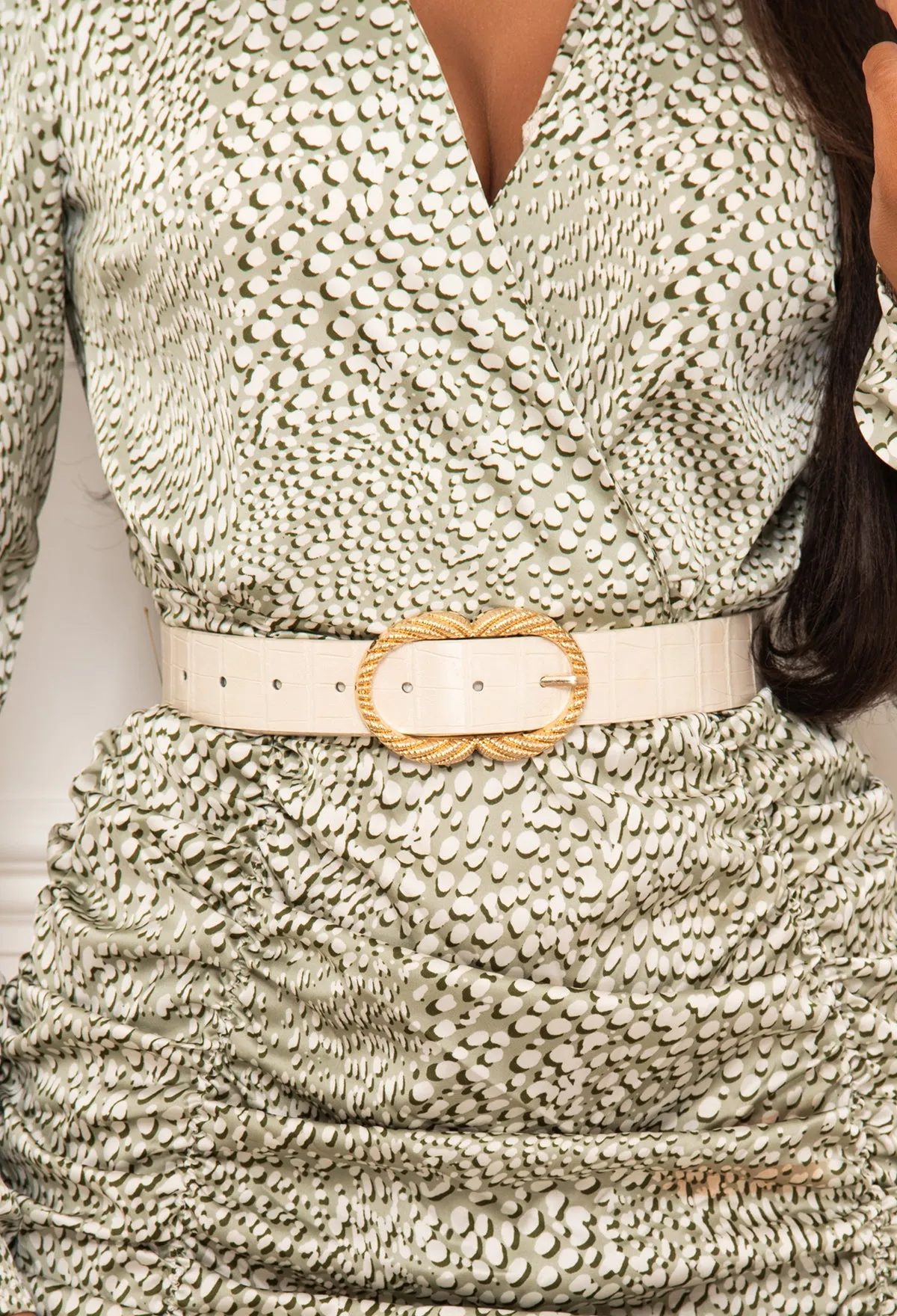Call On Me Cream Croc Buckle Belt
