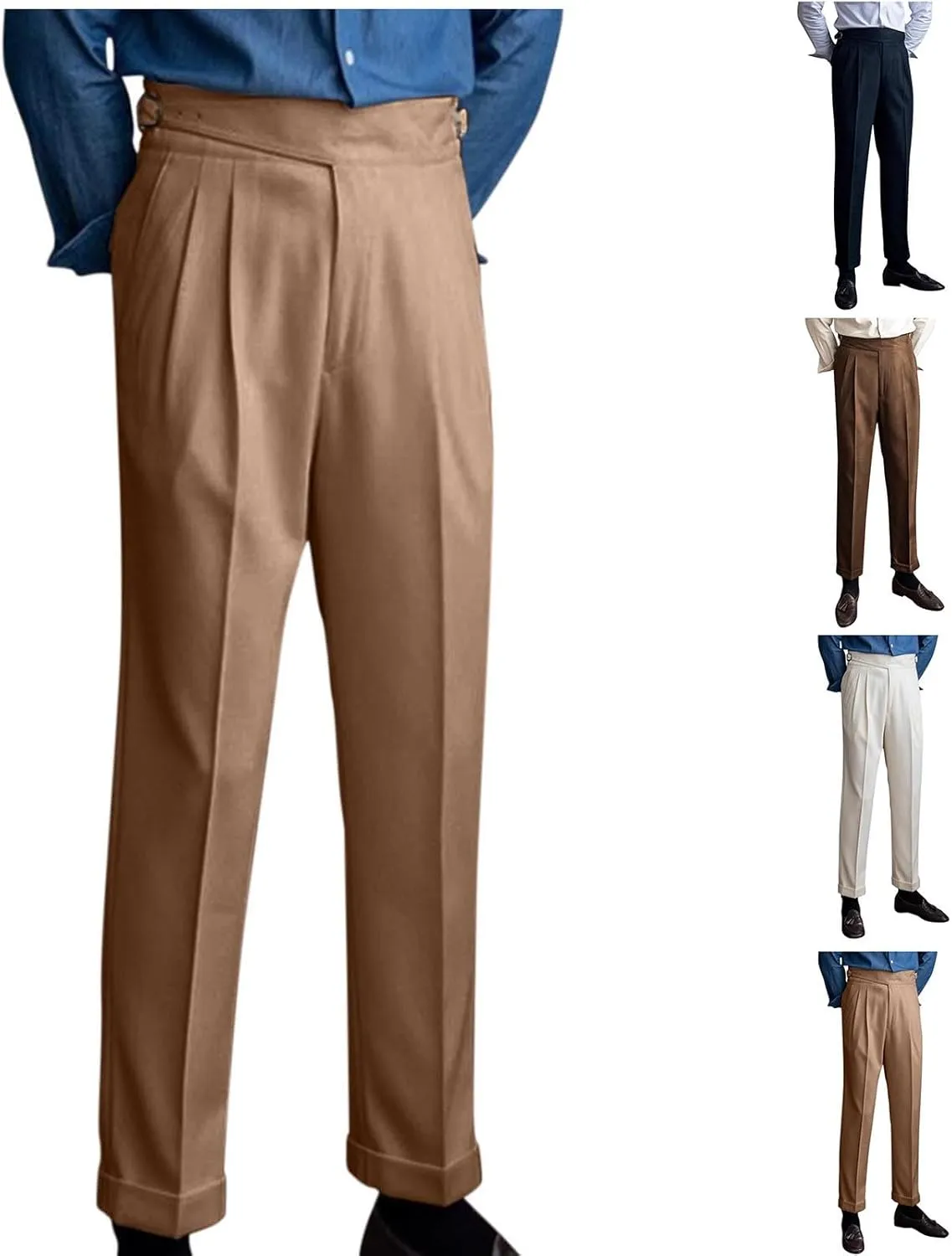 Cambkatl Men's Stylish Cotton Dress Pants, Fashion High Waisted Straight Leg Business Casual Work Suit Trousers with Pockets