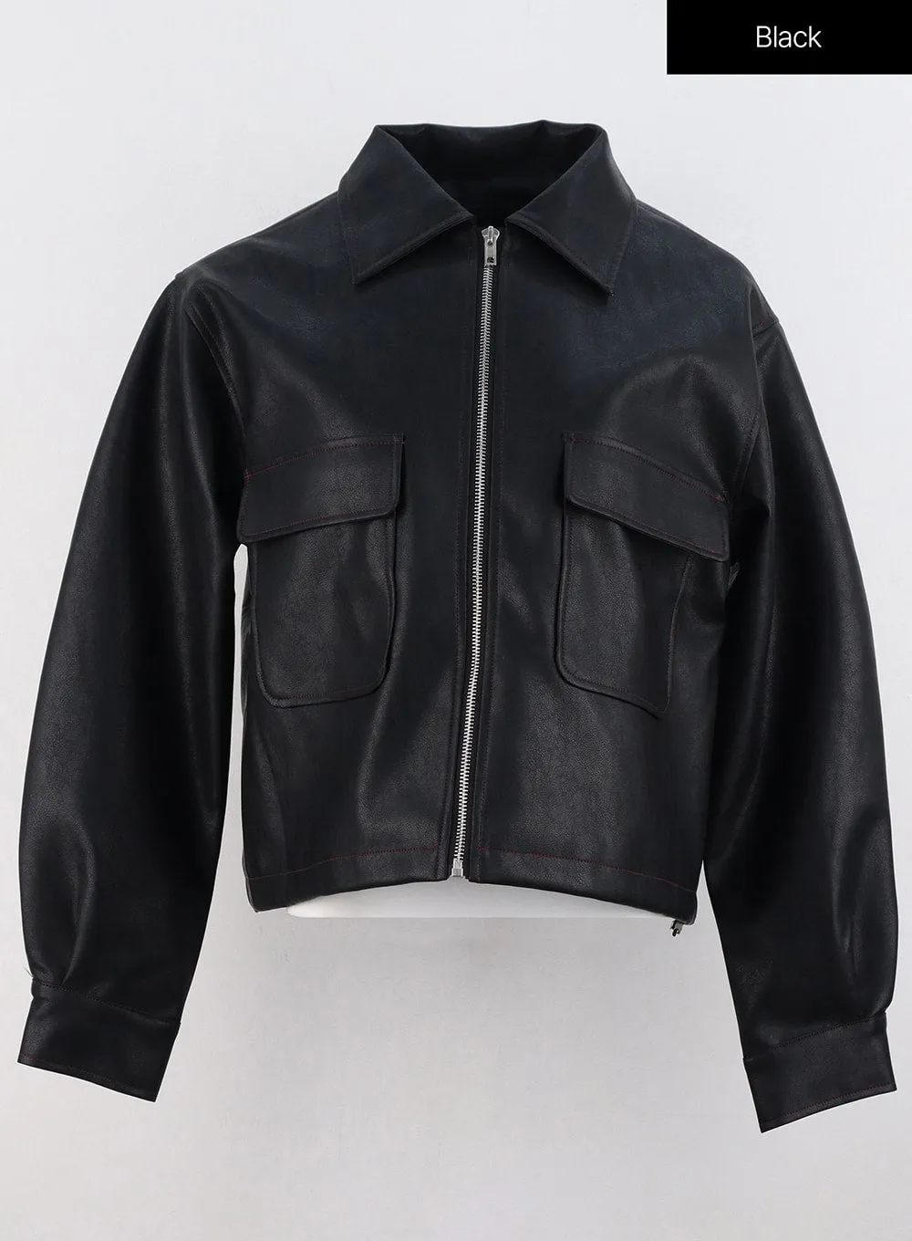 Classic Collar Faux Leather Jacket OS302
