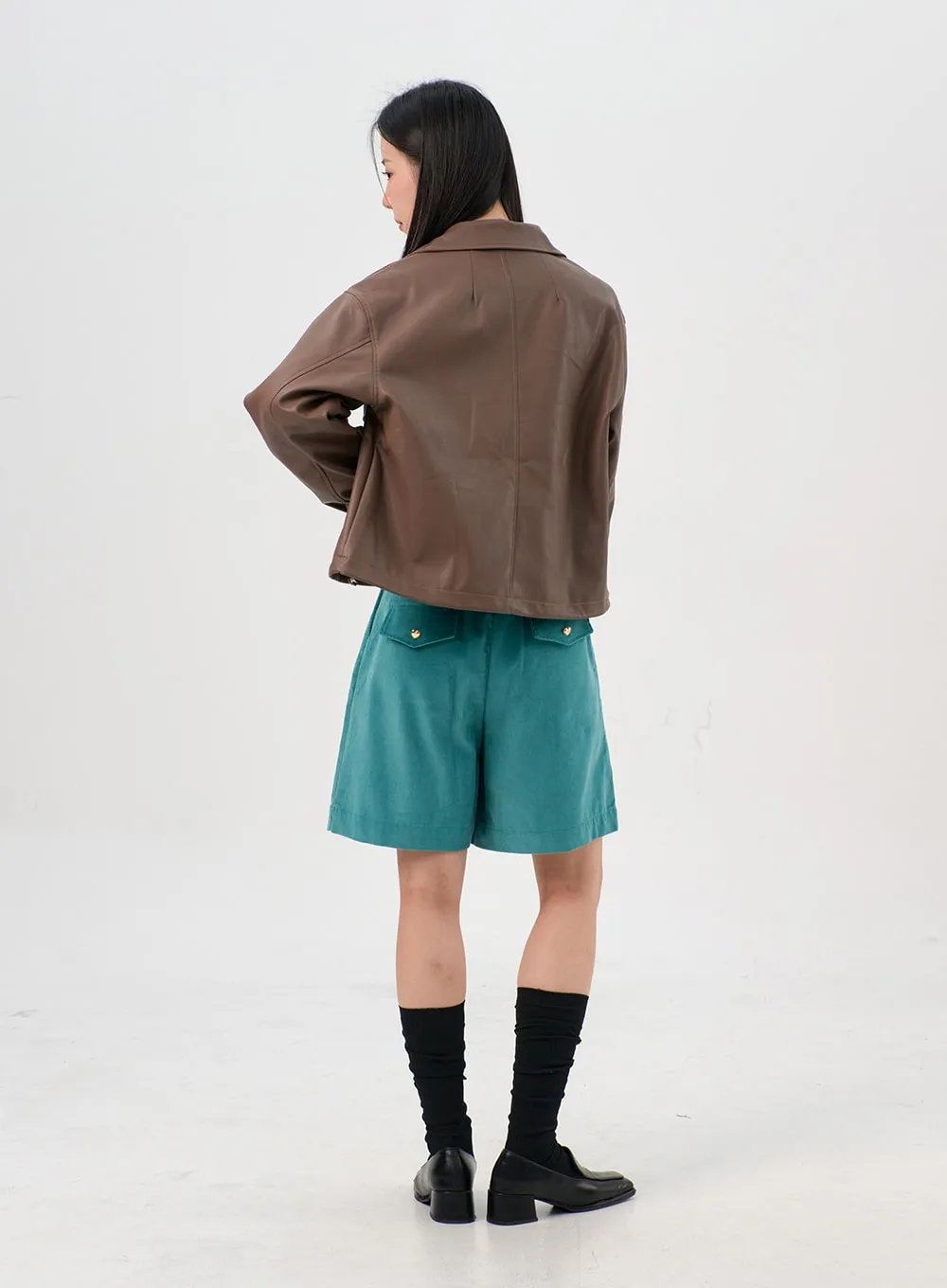 Classic Collar Faux Leather Jacket OS302