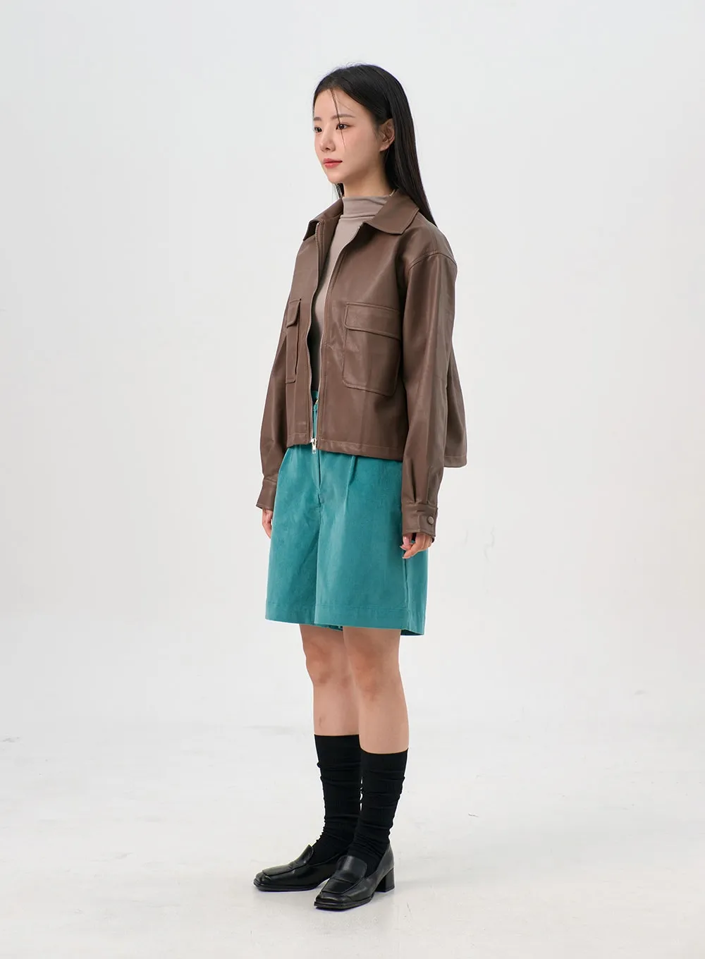 Classic Collar Faux Leather Jacket OS302