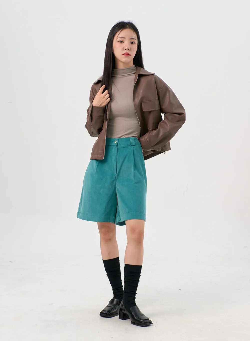 Classic Collar Faux Leather Jacket OS302