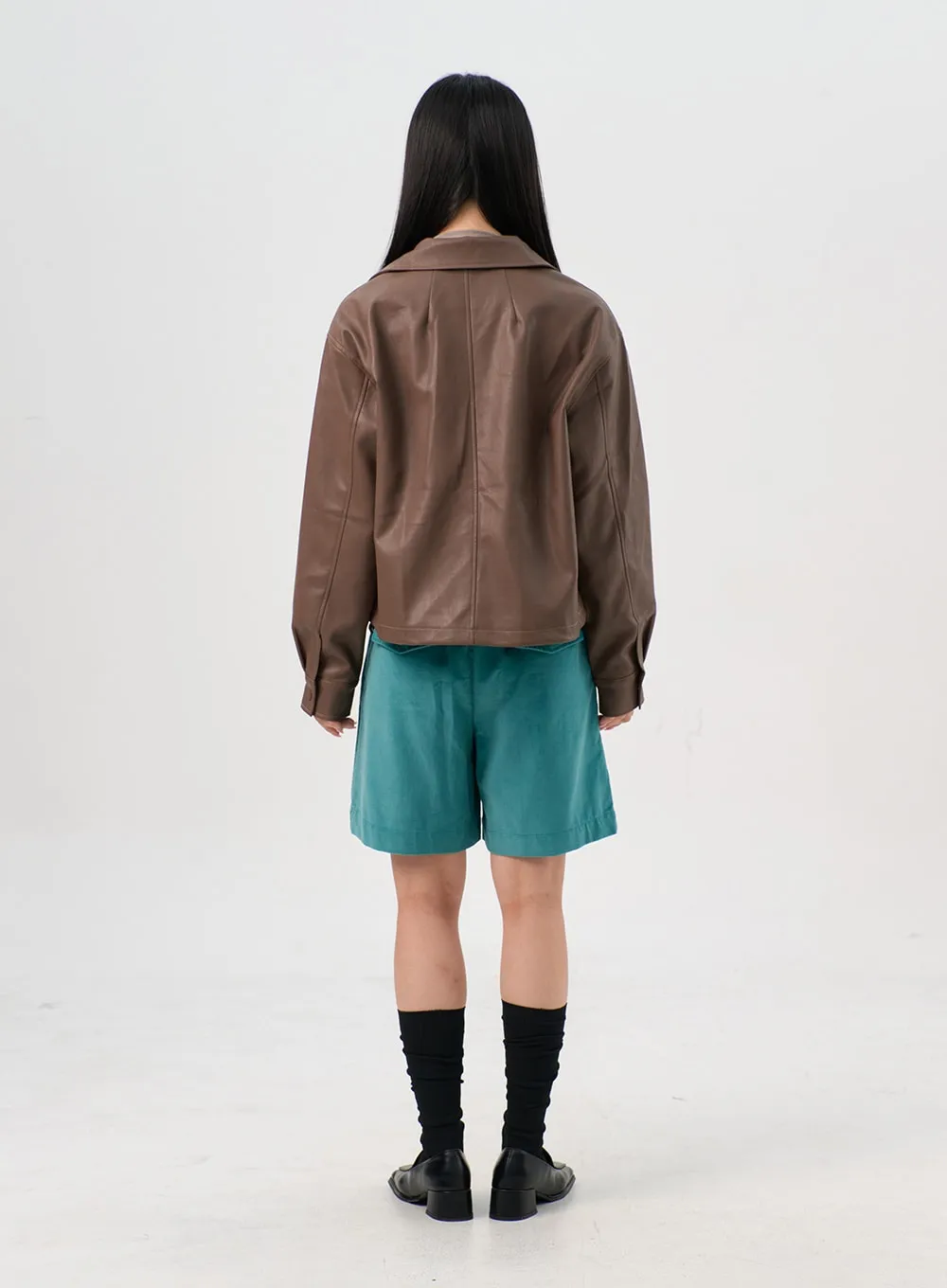 Classic Collar Faux Leather Jacket OS302