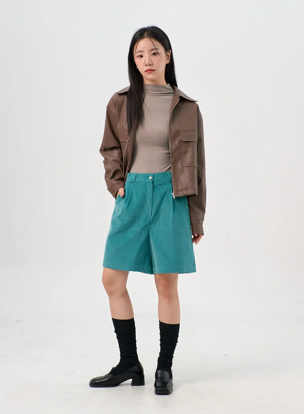 Classic Collar Faux Leather Jacket OS302