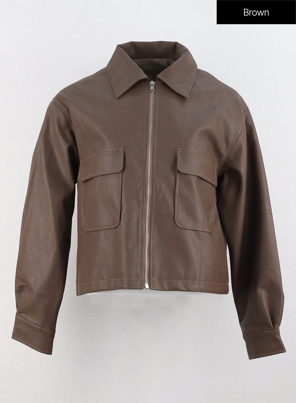 Classic Collar Faux Leather Jacket OS302