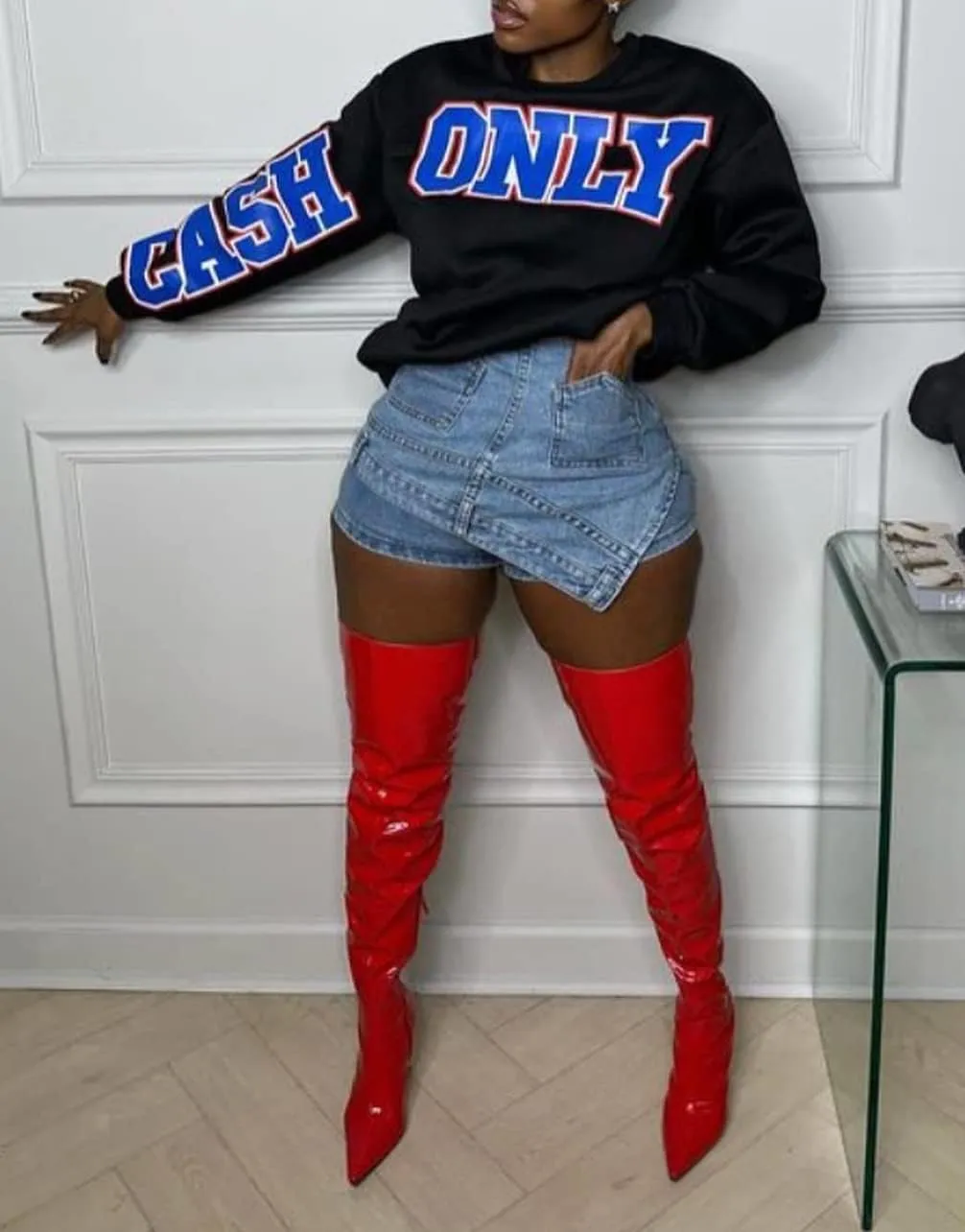 cu4eve Denim Mini Skirts for Women Summer Sexy Stretchy High Waisted Jean Shorts Plus Size