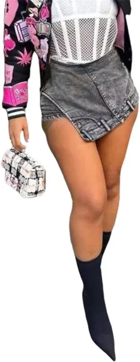 cu4eve Denim Mini Skirts for Women Summer Sexy Stretchy High Waisted Jean Shorts Plus Size
