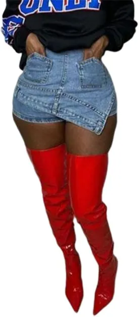 cu4eve Denim Mini Skirts for Women Summer Sexy Stretchy High Waisted Jean Shorts Plus Size