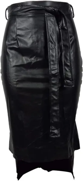 Daysskk Women's Faux Leather Pencil Skirt Asymmetrical Skirt High Waist