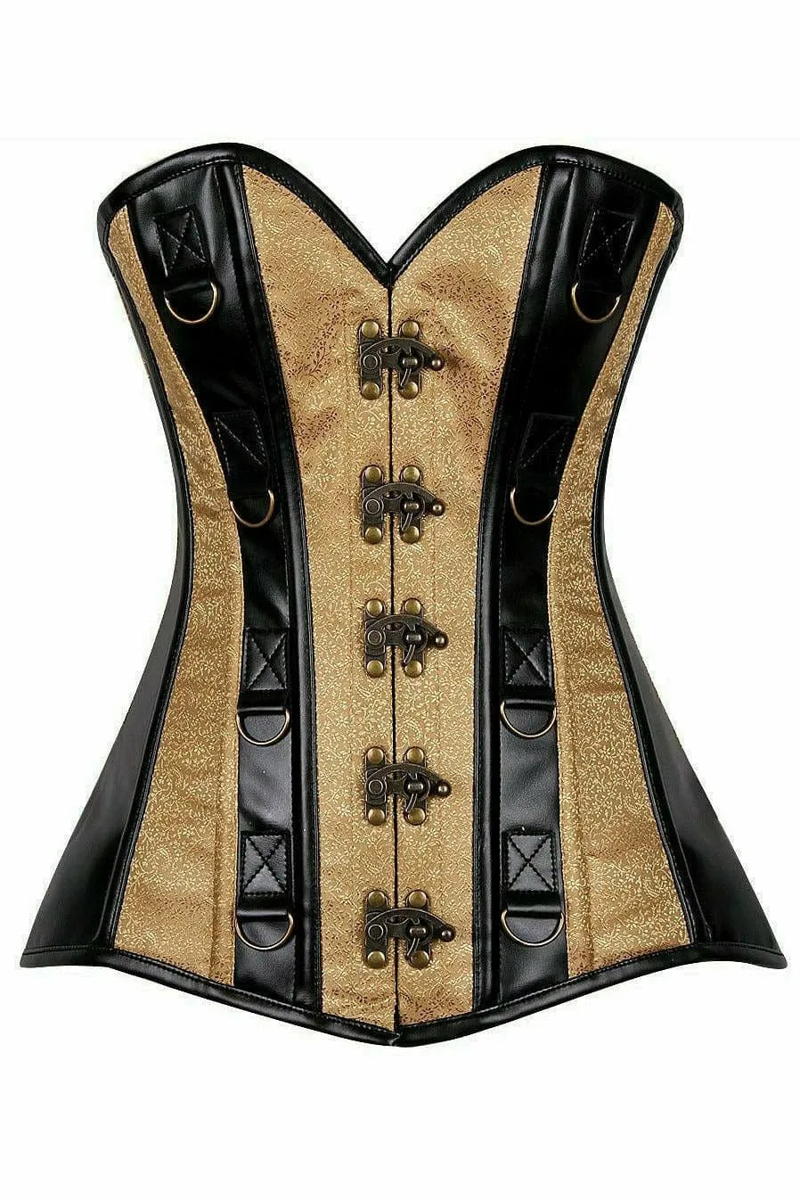 Deluxe Gold Brocade & Faux Leather Steel Boned Corset