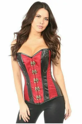 Deluxe Wine Brocade & Faux Leather Steel Boned Corset