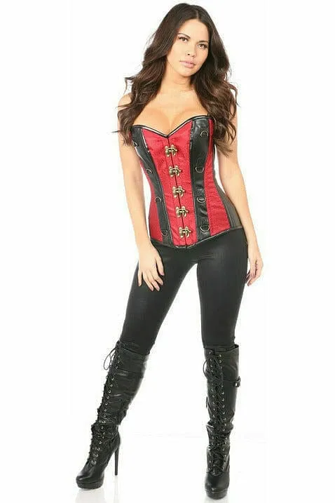 Deluxe Wine Brocade & Faux Leather Steel Boned Corset