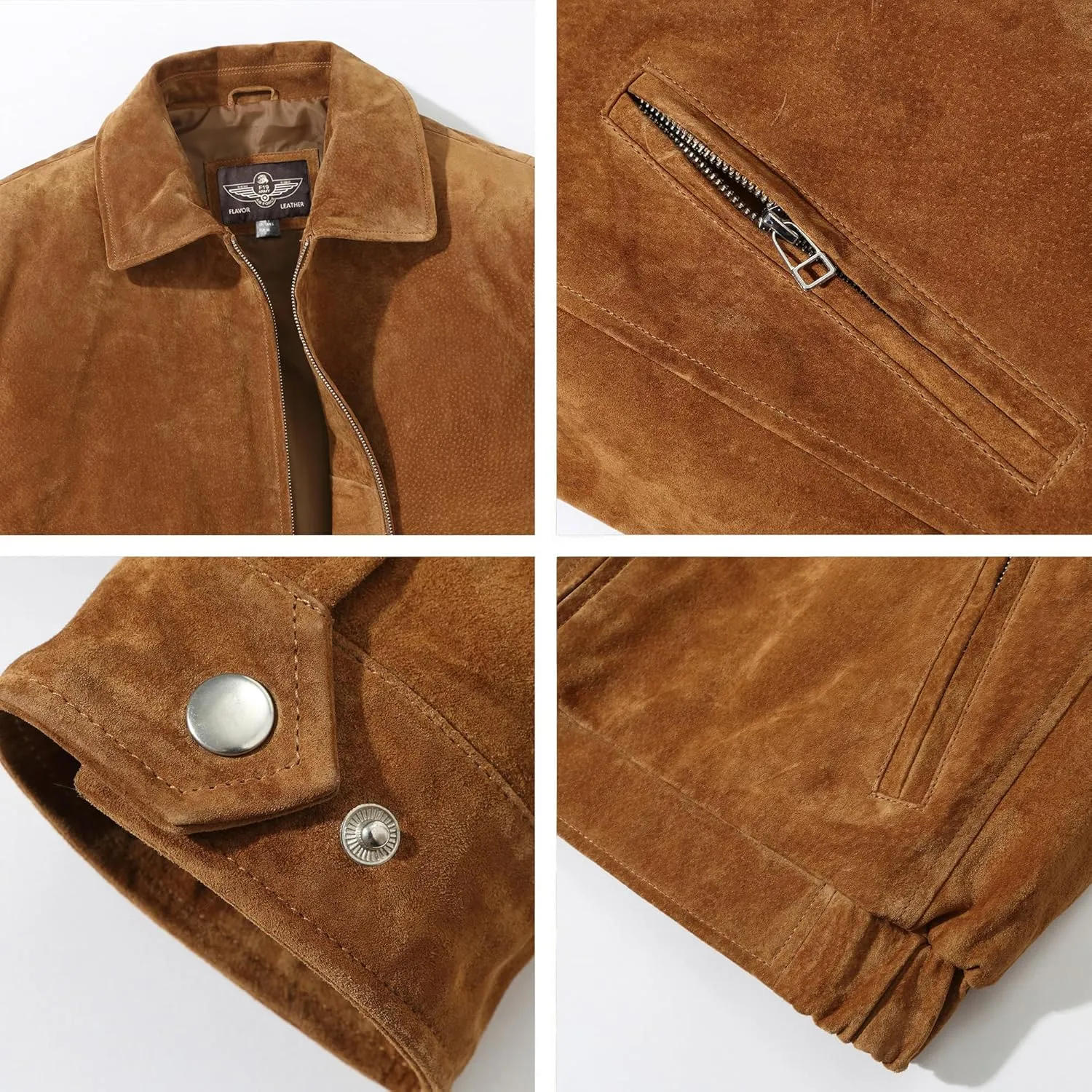 FLAVOR Men's Suede Leather Bomber Jacket Casual Coat for Men