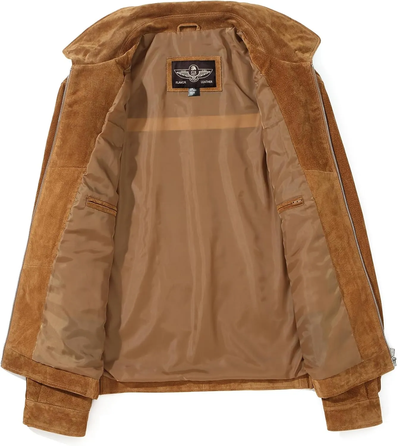 FLAVOR Men's Suede Leather Bomber Jacket Casual Coat for Men