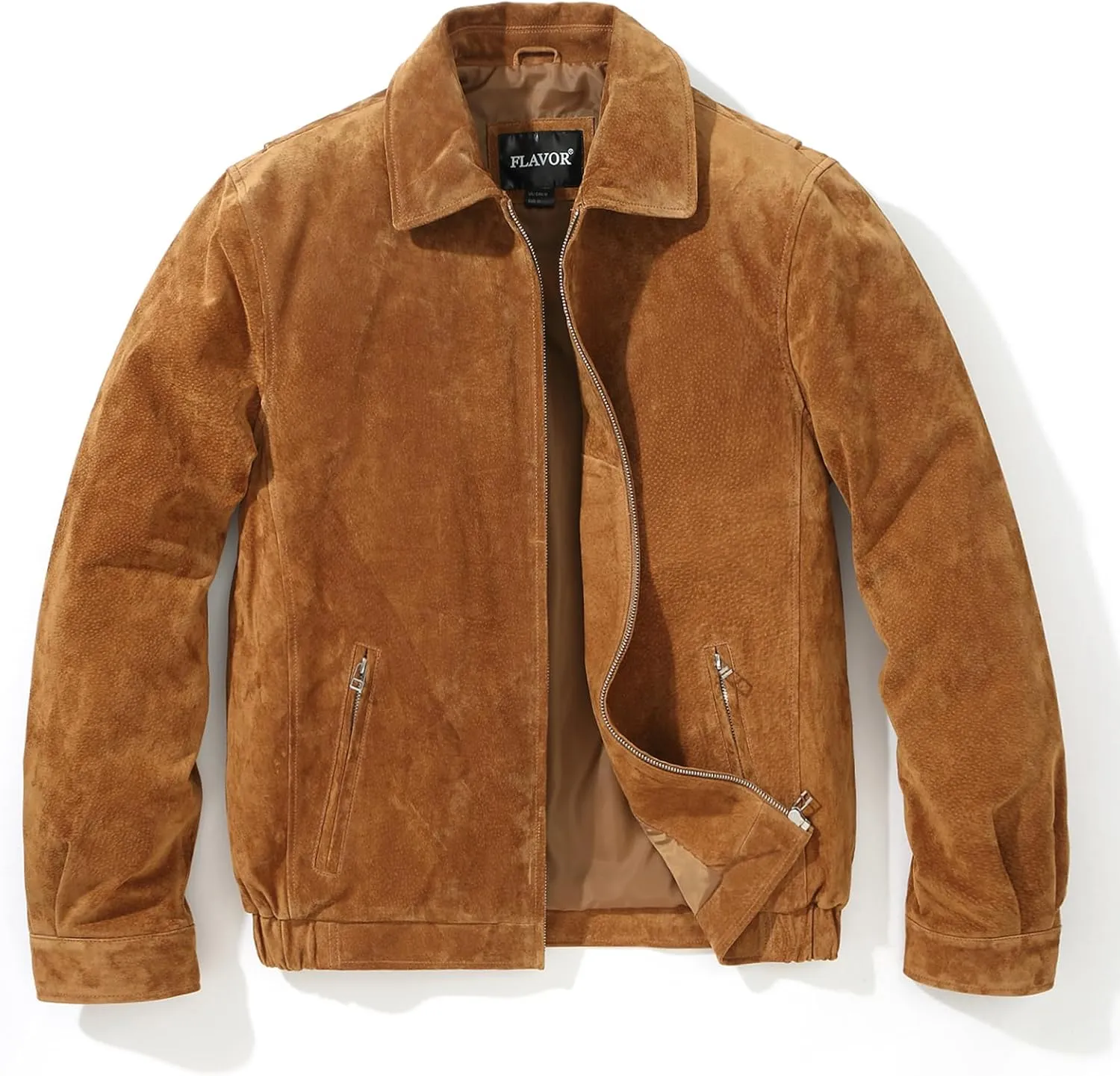 FLAVOR Men's Suede Leather Bomber Jacket Casual Coat for Men