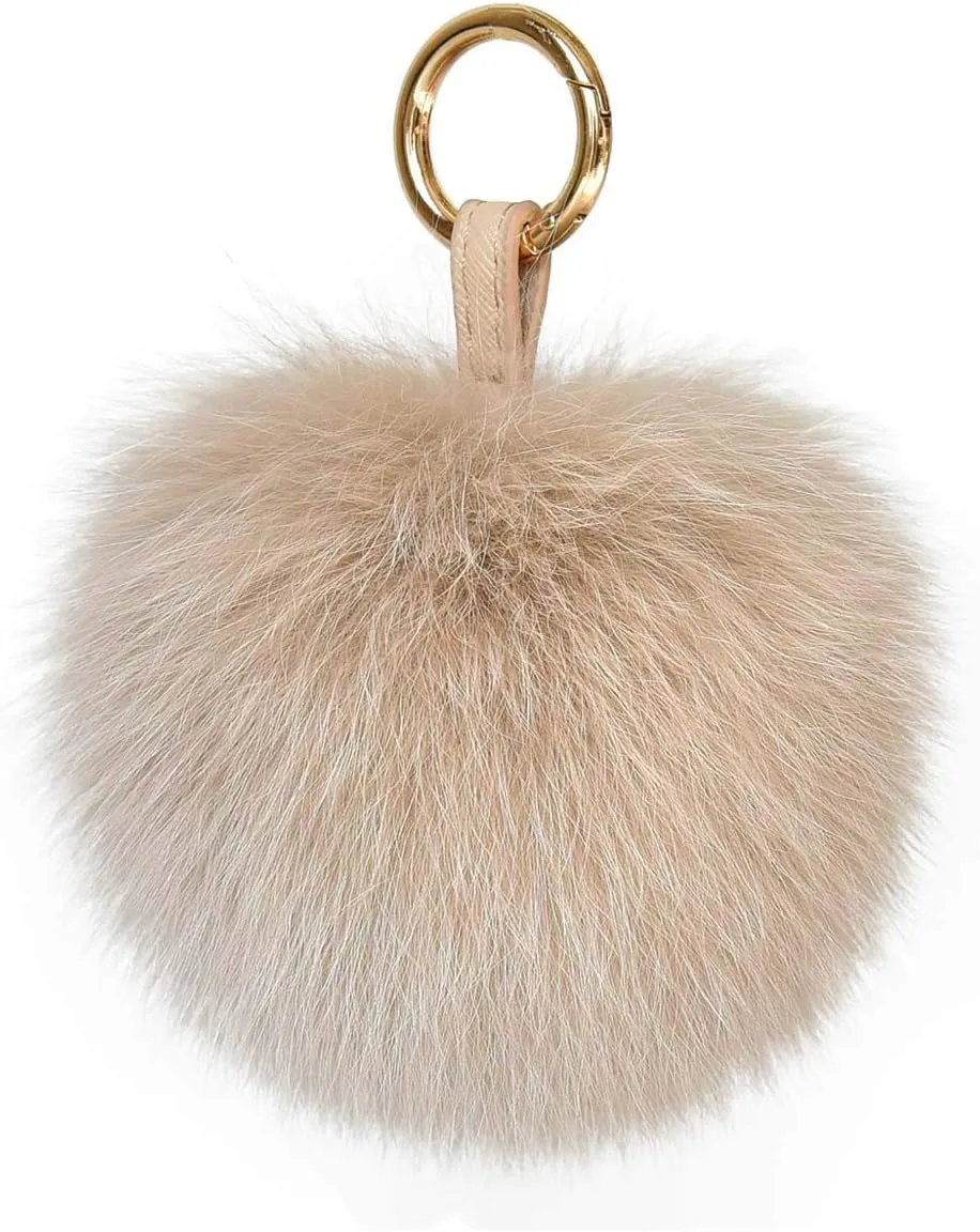 Genuine Fox Fur Pom Pom Keychain Bag Purse Charm large Fluffy Fur Ball Keychains