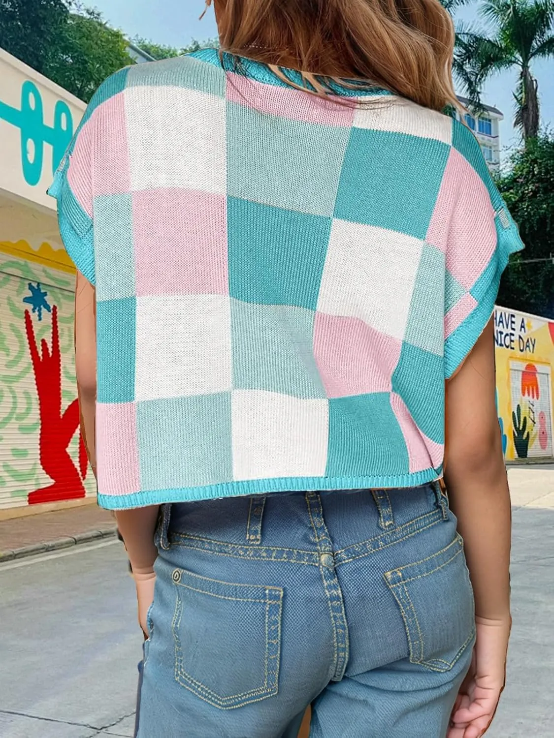 Girls Summer Crop Tops Spring Vest Cute Tanks Cap Sleeve Colorblock Tee Loose Kids Fall Knit Top