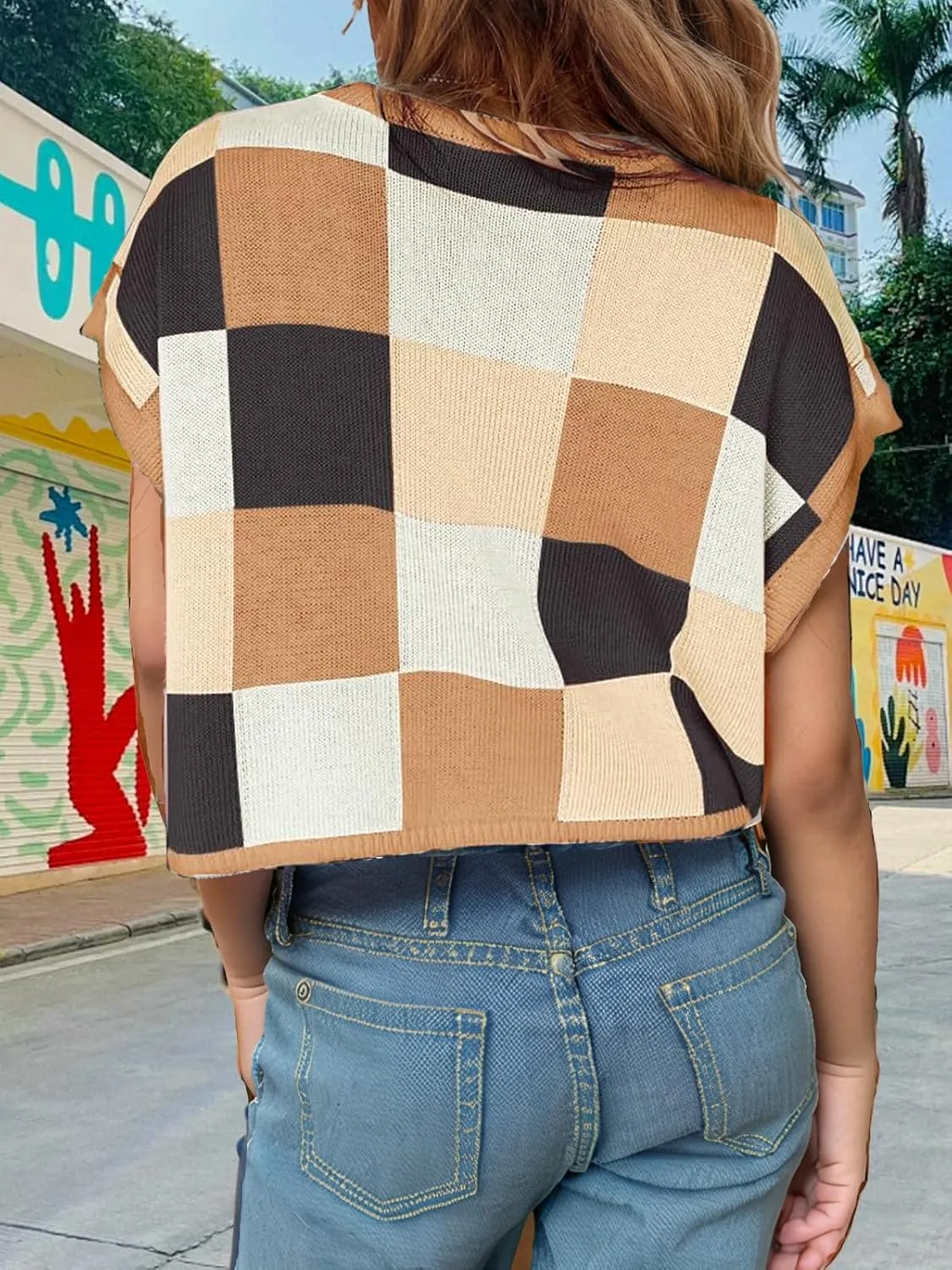 Girls Summer Crop Tops Spring Vest Cute Tanks Cap Sleeve Colorblock Tee Loose Kids Fall Knit Top