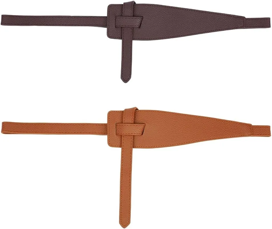 GORGECRAFT 2Pcs Imitation Leather Chain Belts Women Belt Dress Tie a Knot No Buckle Waist Belt for Jeans Jumpsuit Coat Fashion, Brown 121cm Long