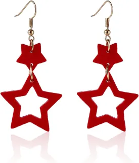 Handmade Lightweight Star Leather Dangle Earrings for Women Hollow Pentagram Earrings Christmas Winter Jewelry Xmas Gifts