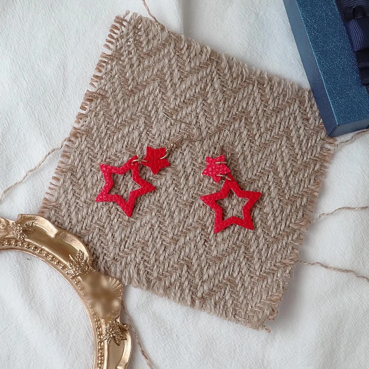 Handmade Lightweight Star Leather Dangle Earrings for Women Hollow Pentagram Earrings Christmas Winter Jewelry Xmas Gifts