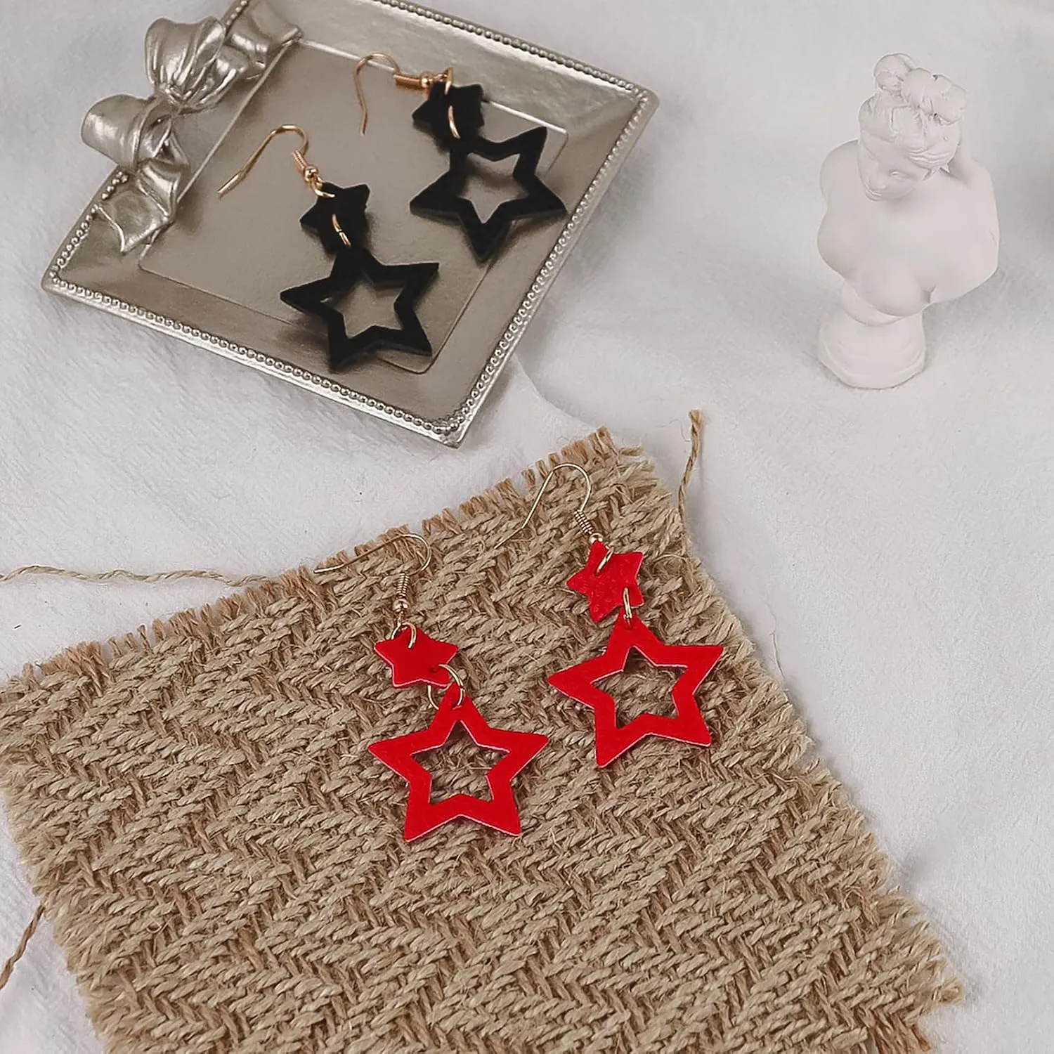 Handmade Lightweight Star Leather Dangle Earrings for Women Hollow Pentagram Earrings Christmas Winter Jewelry Xmas Gifts