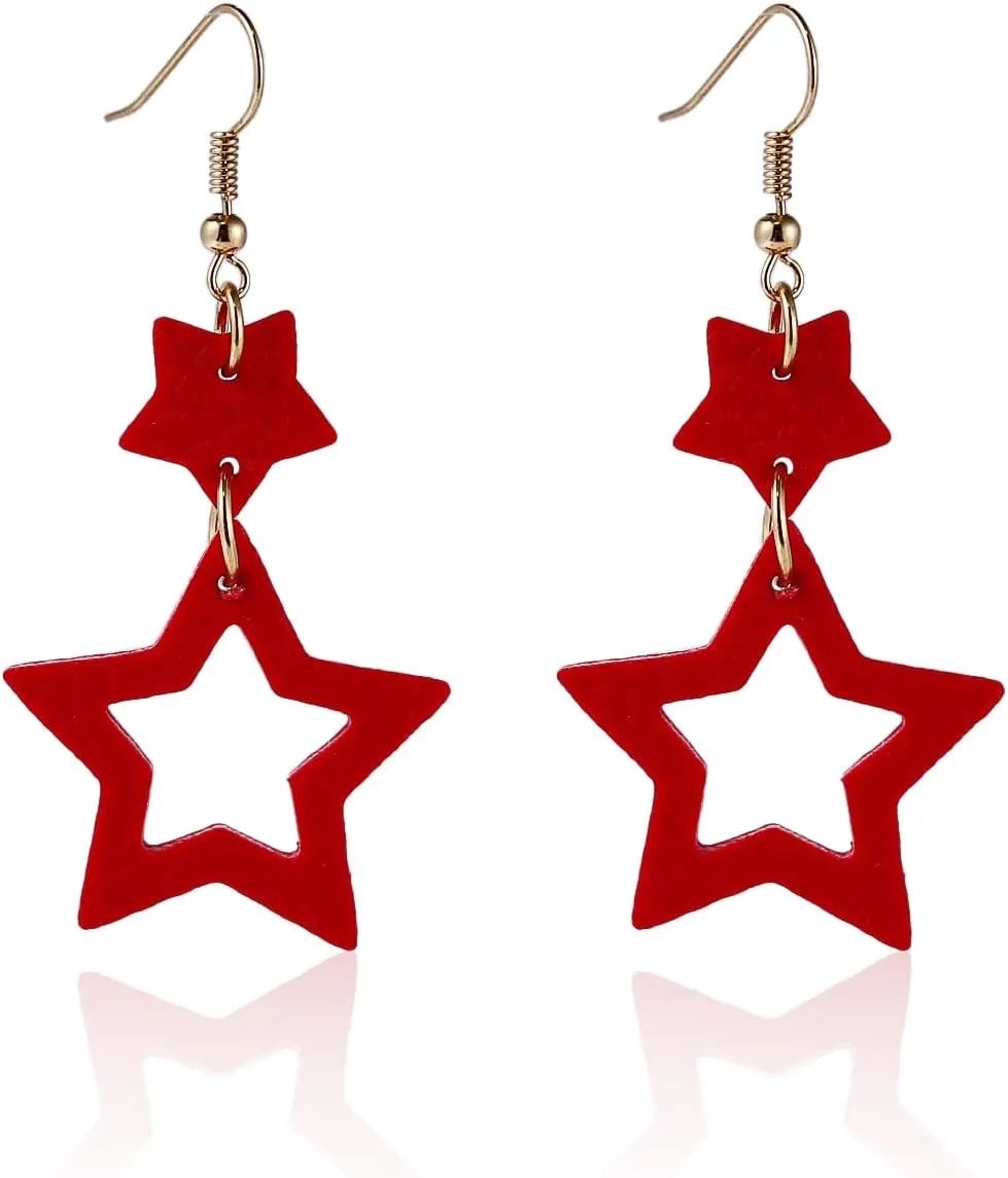 Handmade Lightweight Star Leather Dangle Earrings for Women Hollow Pentagram Earrings Christmas Winter Jewelry Xmas Gifts