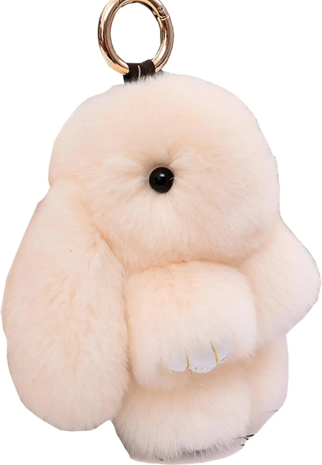 HXINFU Soft Cute Rabbit Fur Pom Pom Keychain Fluffy Real Rex Bunny Keychain Decoration