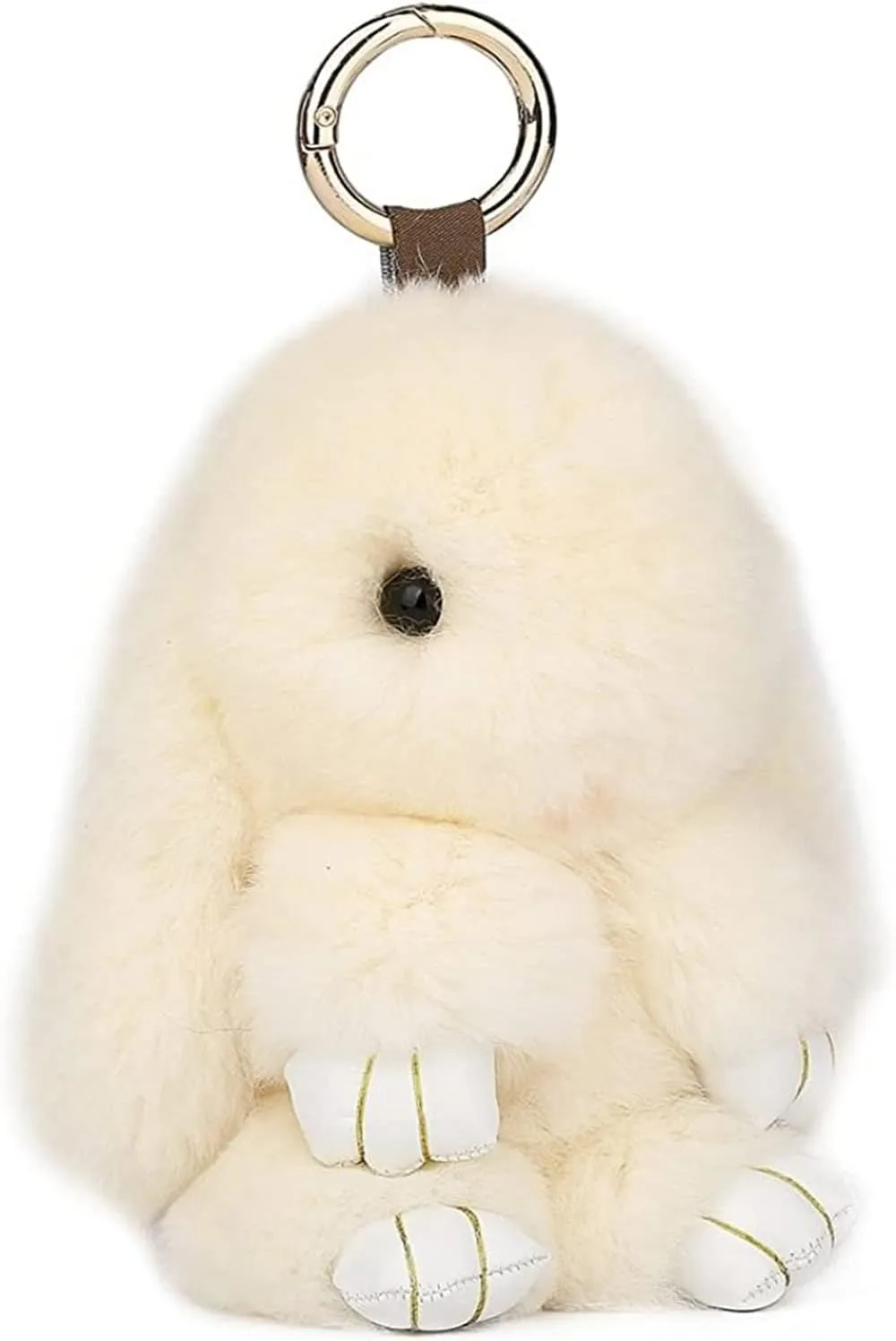 HXINFU Soft Cute Rabbit Fur Pom Pom Keychain Fluffy Real Rex Bunny Keychain Decoration
