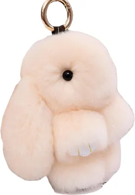 HXINFU Soft Cute Rabbit Fur Pom Pom Keychain Fluffy Real Rex Bunny Keychain Decoration