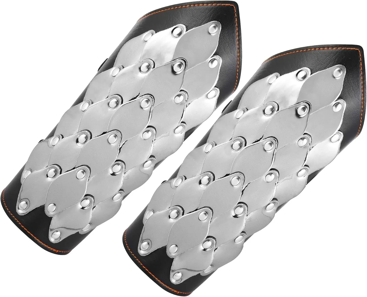 HZMAN 2 PACK Unisex Black Faux Leather Dragon Scale Gauntlet Wristband Wide Bracer Arm Armor Cuff, Small/Large