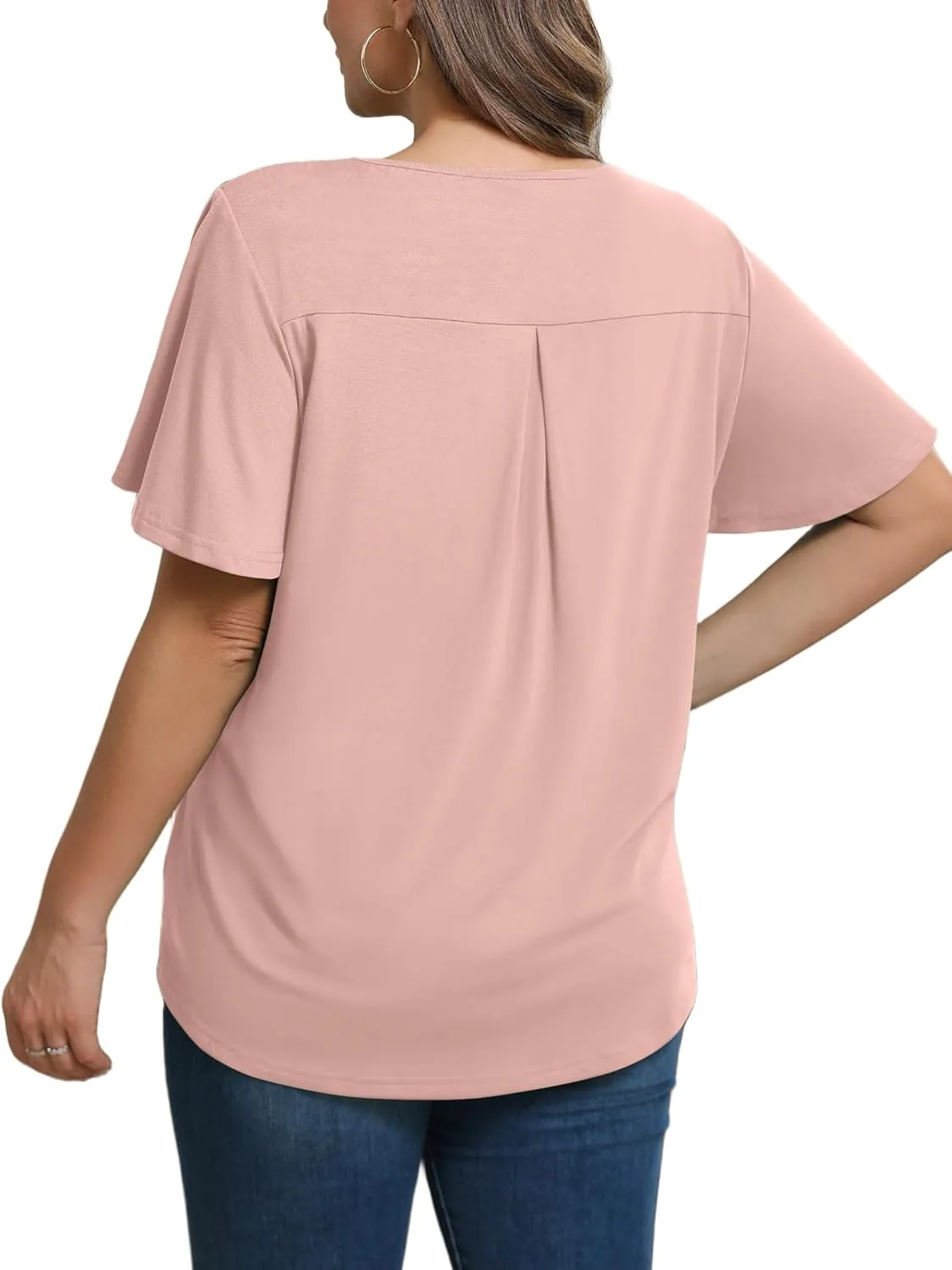IN'VOLAND Womens Plus Size Tops Summer Short Sleeve Tunic V Neck Dressy Flutter Sleeve Blouses Work Tops Casual T-Shirts