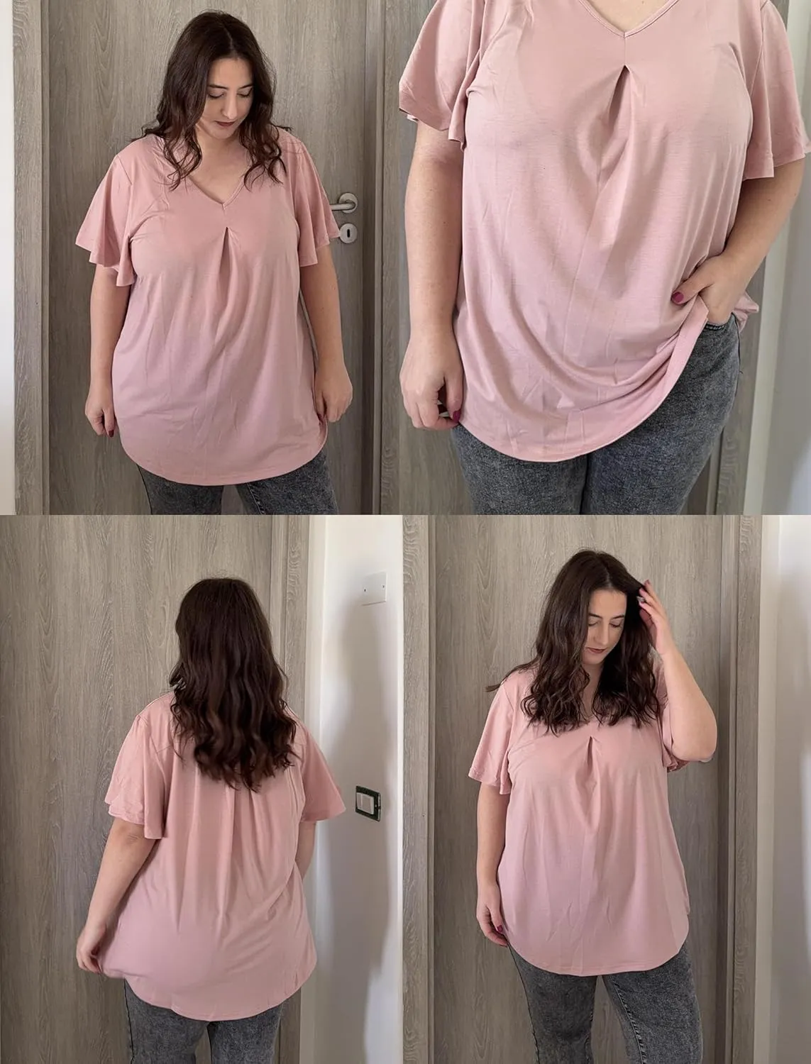 IN'VOLAND Womens Plus Size Tops Summer Short Sleeve Tunic V Neck Dressy Flutter Sleeve Blouses Work Tops Casual T-Shirts