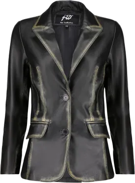 Jild Classic 2-Button Lambskin Leather Blazer Women - Casual Coat Long Sleeves Suit Style Leather Jacket Women