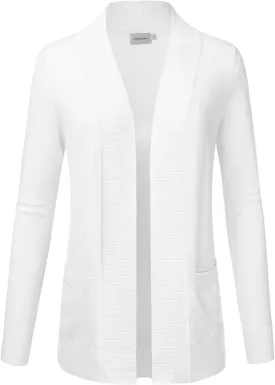 JJ Perfection Casual Open Front Knit Cardigan Long Sleeve with Side Pockets Basic Sweater Jackets for Womens with Plus Size