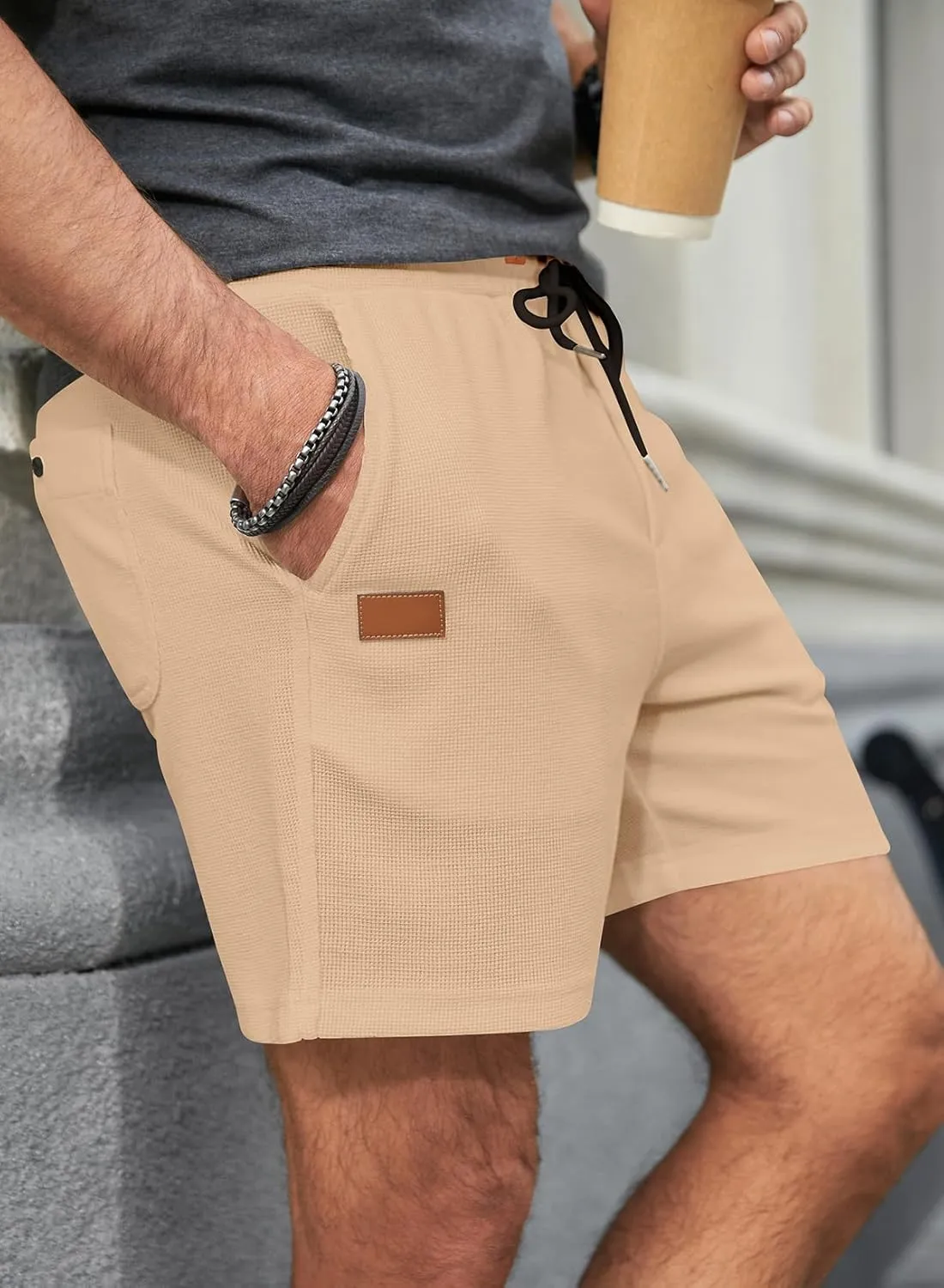 JMIERR Men's Casual 5"/ 7" Shorts Waffle Elastic Waist Drawstring Workout Running Jogging Beach Sweat Shorts with Pockets