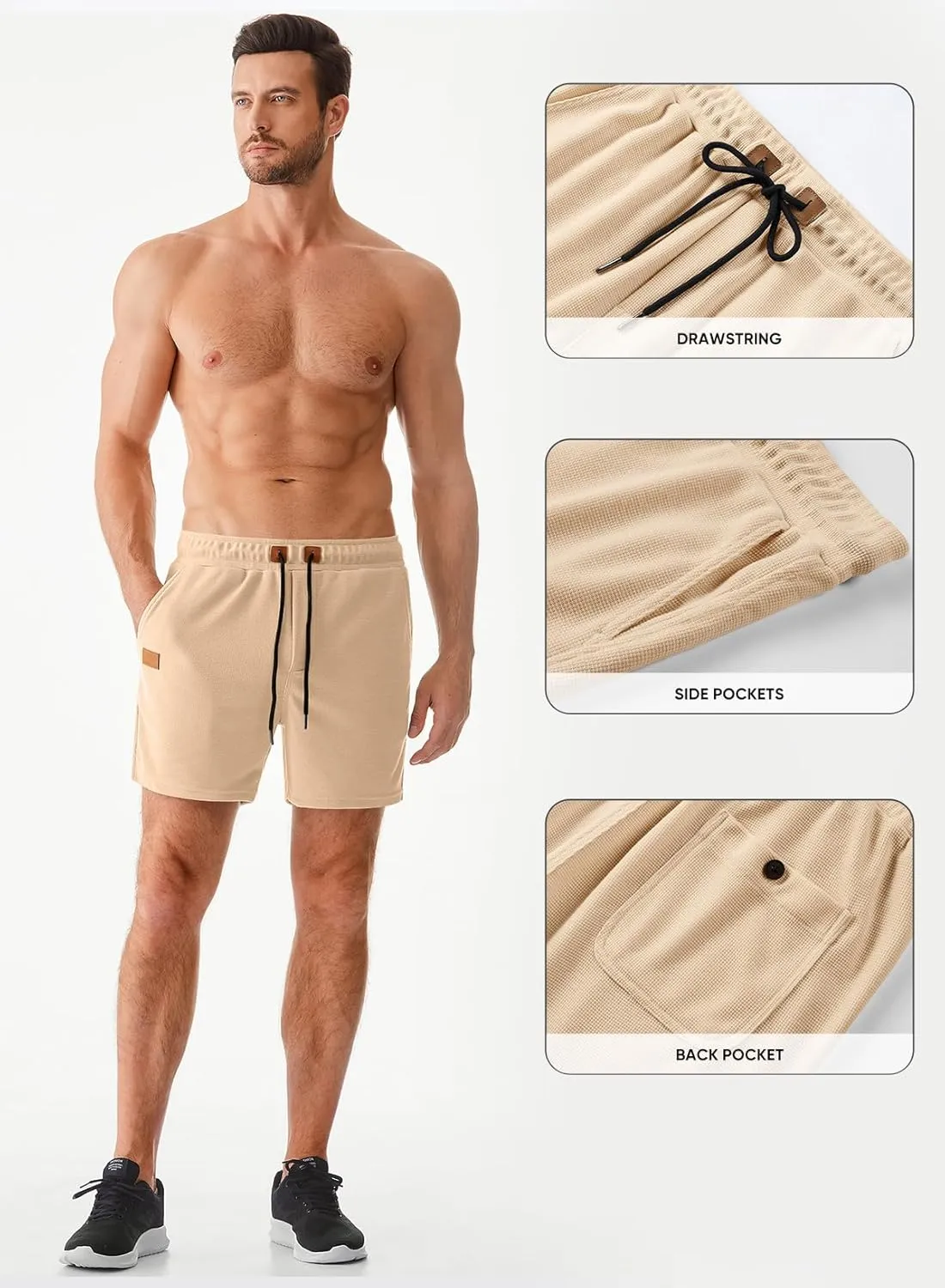JMIERR Men's Casual 5"/ 7" Shorts Waffle Elastic Waist Drawstring Workout Running Jogging Beach Sweat Shorts with Pockets