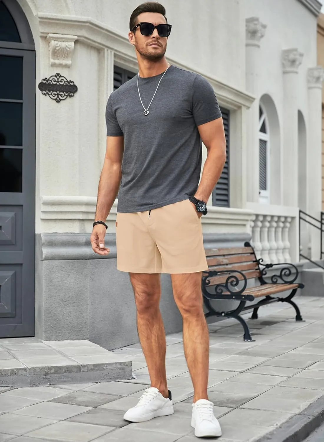 JMIERR Men's Casual 5"/ 7" Shorts Waffle Elastic Waist Drawstring Workout Running Jogging Beach Sweat Shorts with Pockets