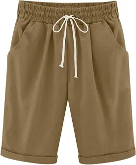 LRMQS Bermuda Shorts for Women Trendy Summer 2024 Beach Drawstring Knee Length Shorts Loose Fit Resort Wear Fashion Clothes
