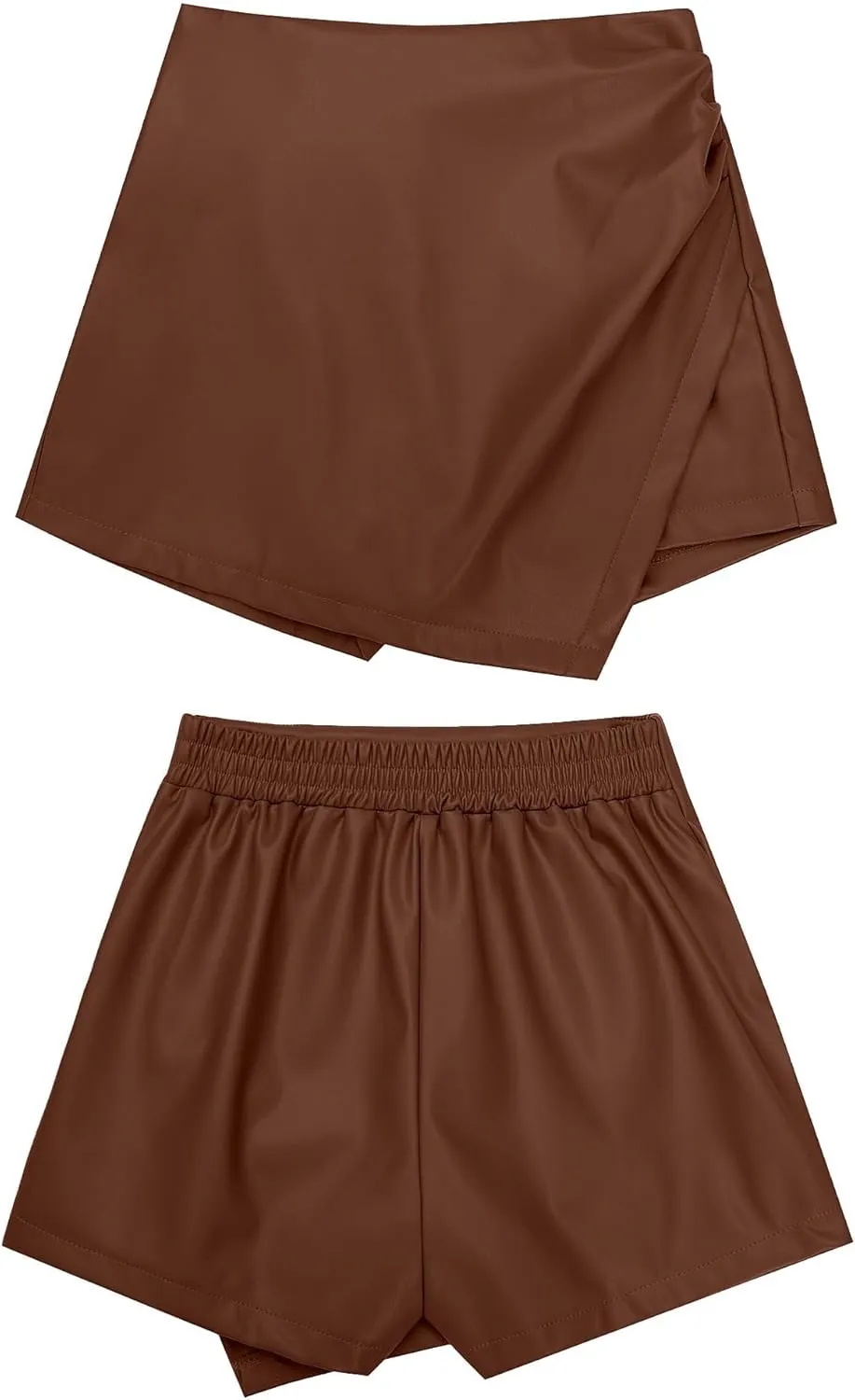 luvamia Shorts for Women Faux Leather Skorts High Waisted PU Leather Shorts Elastic Waist Ruched Wrap Skorts Skirts