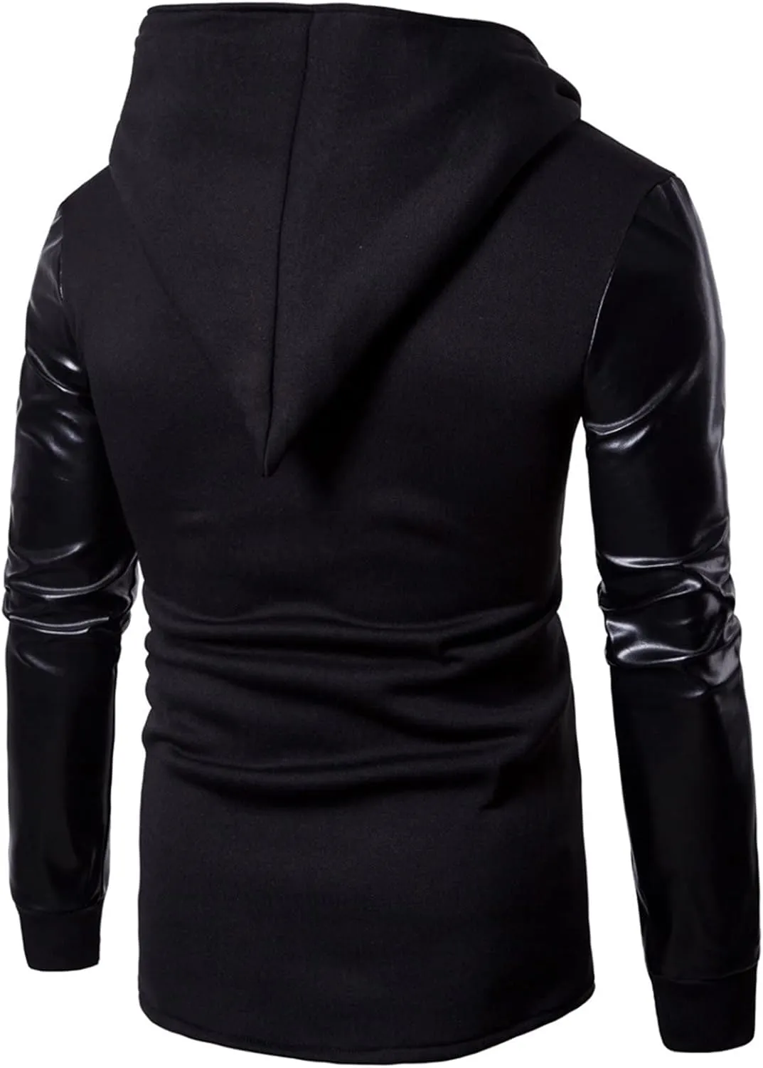 Maiyifu-GJ Men's Asymmetric Zip Irregular Hoodie Faux Leather Motorcycle Hooded Jacket Vintage PU Leather Biker Hoodies Coat