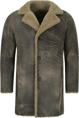 Men Sheepskin Coat Classic Real Leather Trench Reefer Bane Warm Coat 2K320