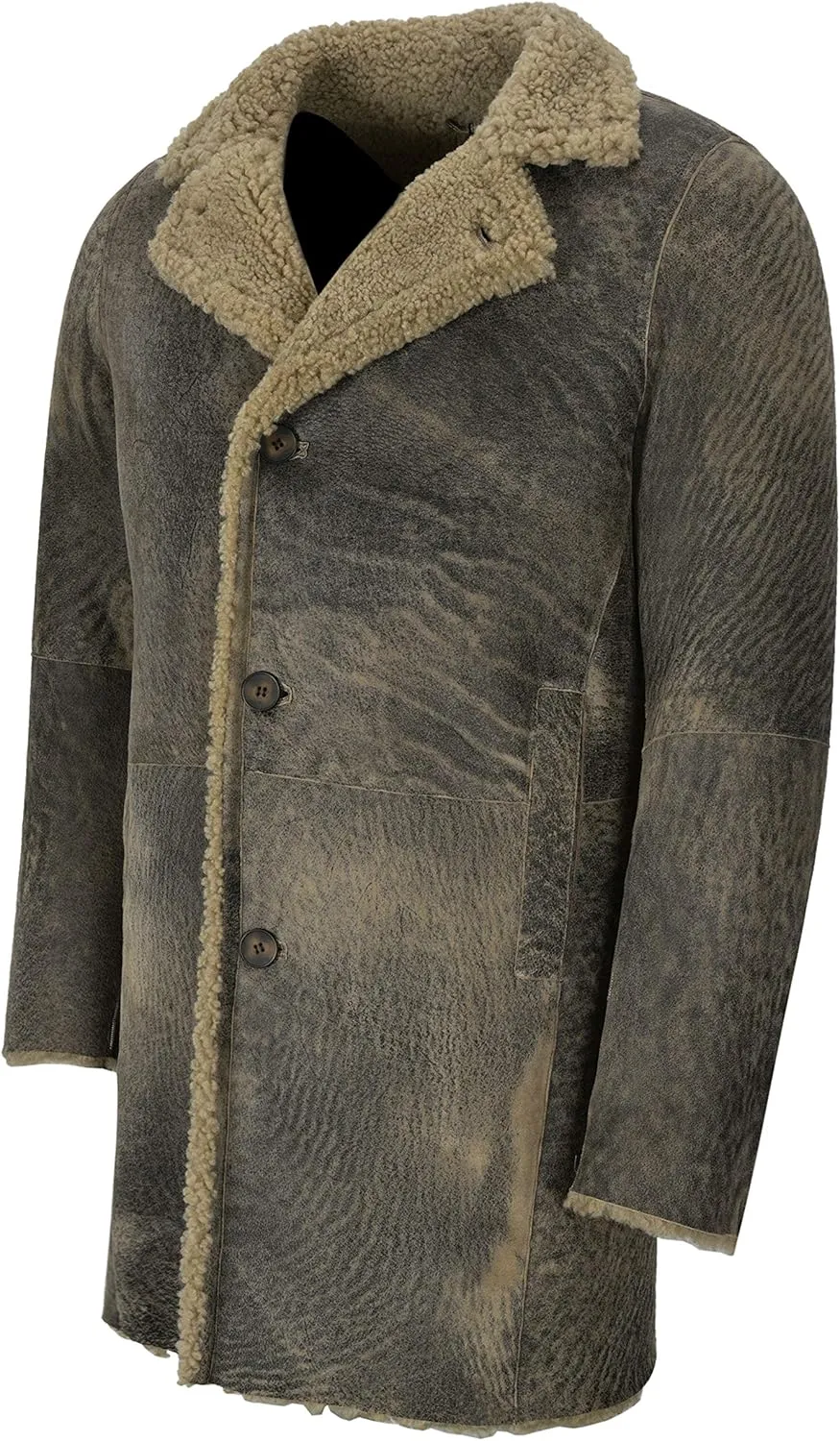 Men Sheepskin Coat Classic Real Leather Trench Reefer Bane Warm Coat 2K320