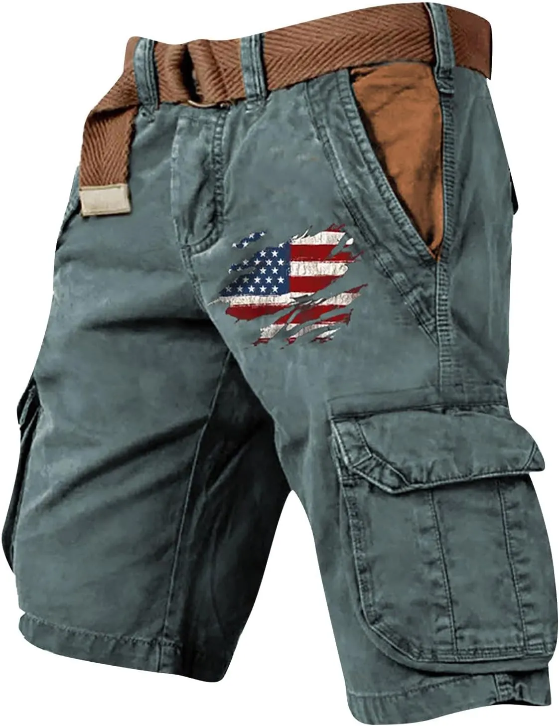 Men's Independence Day Shorts 4th of July Patriotic Cargo Shorts Casual Zipper Short Pant with Multi-Pocket