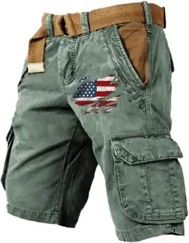 Men's Independence Day Shorts 4th of July Patriotic Cargo Shorts Casual Zipper Short Pant with Multi-Pocket